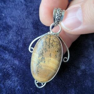 Vintage 925 Sterling Silver Pendant With Picture Gemstone